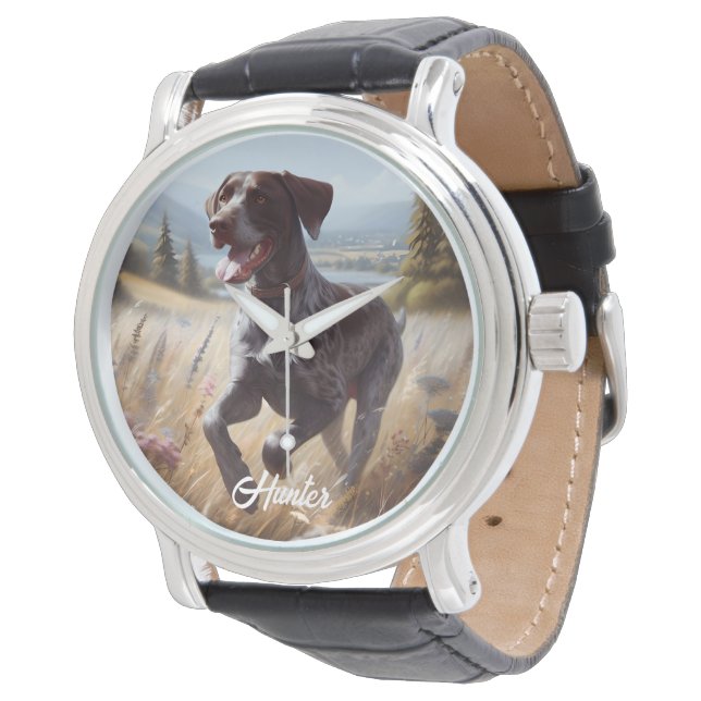 Duitse Staande Pointer hardlopend Horloge (Gekanteld)