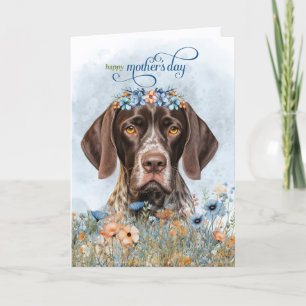 Duitse Staande Pointer Moederdag Wilde Bloemen Feestdagen Kaart