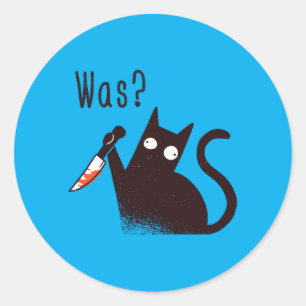 Duitse Taal Gekke Grappige Kat Met Een Mes Ronde Sticker