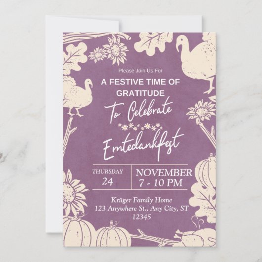 Duitse uitnodiging voor Thanksgiving (Voorkant)