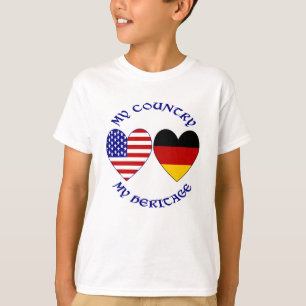 Duitse USA Vlag Harten Land Erfenis Jongens T-shirt