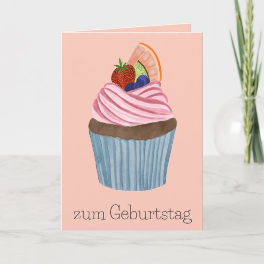 Duitse verjaardag fruit cupcake kaart (Voorkant)