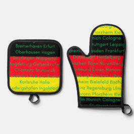Duitse vlag kleuren met steden ovenwant & pannenlap set