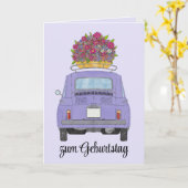 Duitse vogelretro Fiat 500 Kaart (Gele Bloem)