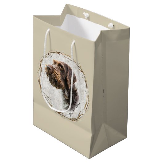 Duitse Wirehaire Pointer Medium Gift Bag Cadeauzakje (Voorkant Gekanteld)