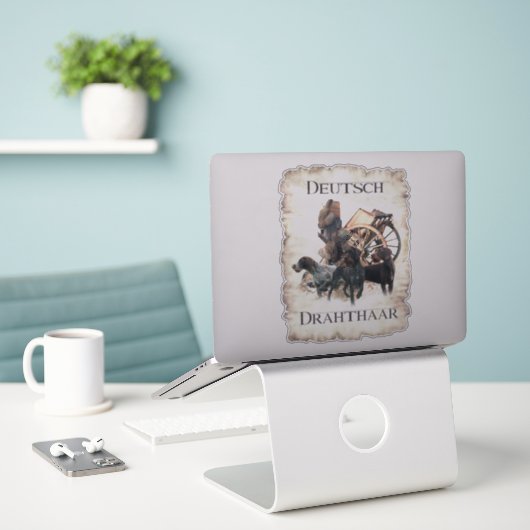 Duitse Wirehaire Pointer sticker (Laptop op bureau)