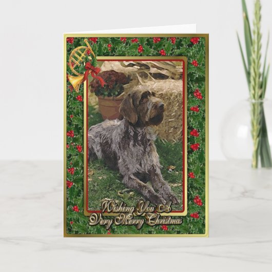 Duitse Wirehaired Pointer Dog Blank Christmas Kaar Feestdagen Kaart (Voorkant)
