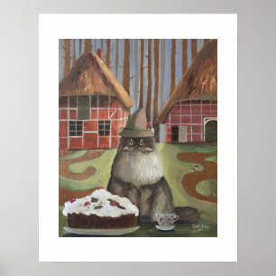 Duitse Zwarte Woud Kat met Cake Muurkunst Poster