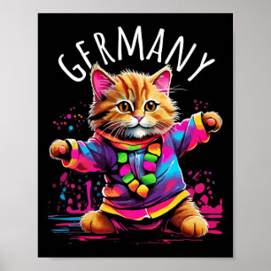 Duitsland Dancing Cat Fun Kleurrijk Schattige Kat  Poster