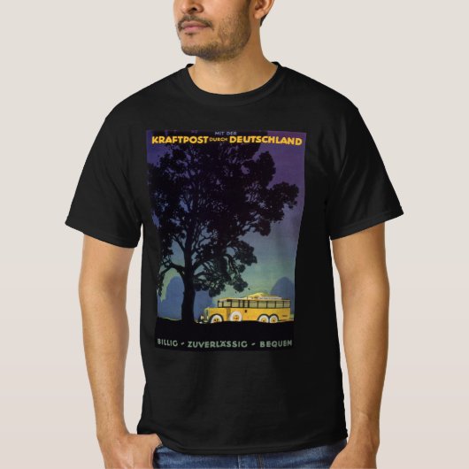  Duitsland, Gele Bus bij Nacht, Reiskunst T-shirt (Voorkant)