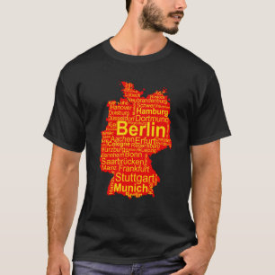 Duitsland kaart City Names Word Cloud German Flag T-shirt