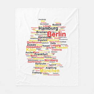 Duitsland kaart Silhouette Towns Cities Flag Berli Fleece Deken