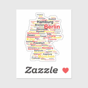 Duitsland kaart Silhouette Towns Cities Flag Berli Sticker