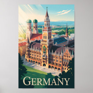 Duitsland Munich Illustration Travel Art Vintage Poster