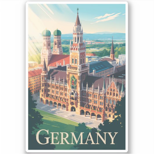 Duitsland Munich Illustration Travel Art Vintage Sticker (Voorkant)