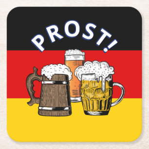 DUITSLAND VLAG Cartoon Cheers Beers Prost Vierkante Kartonnen Onderzetter