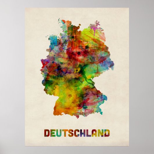 Duitsland Waterverf Map (Deutschland) Poster (Voorkant)