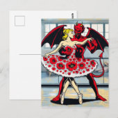 Duivel danst met een vrouw in een rode bloemenjurk briefkaart (Voorkant / Achterkant)