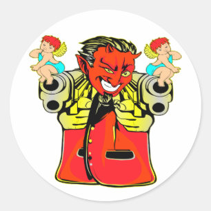 Duivel, Engel & het Tattoo van Pistolen Ronde Sticker