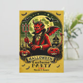 Duivel in Graveyard Yellow Halloween Party Kaart (Staand voorkant)