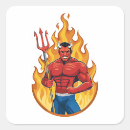 Duivel met drietand vierkante sticker