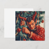 Duivel versiert de kerstboom feestdagenkaart (Voorkant / Achterkant)