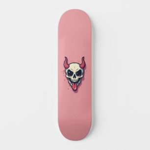 Duivels die de tong tegen een roze achtergrond tre skateboard