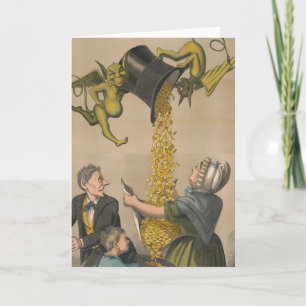 Duivels gieten gouden munten in het Schort van de  Kaart