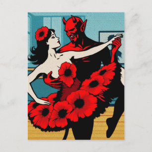 Duivelsballet met een vrouw in een rode bloemenjur briefkaart