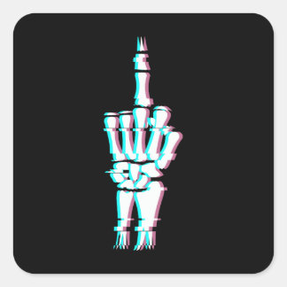 Duivelse vinger schedel hand glitch effect vierkante sticker