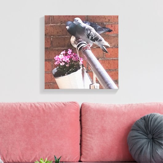 Duiven en bloemen canvas afdruk (Insitu (Woonkamer))