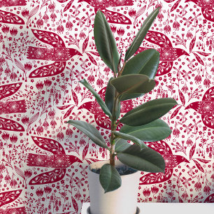 Duiven en Bloemen Rood en Wit Vogel Kunst Behang