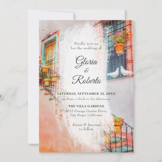 Duiven en oude binnenstad Balkon Scene Mexicaanse Kaart (Voorkant)