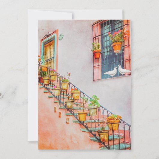 Duiven en oude binnenstad Balkon Scene Mexicaanse Kaart (Achterkant)