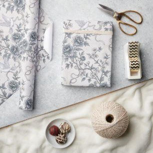 Duiven en pioenrozen met linten cadeaupapier