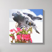 Duiven en roze geraniumbloemen canvas afdruk (Voorkant)