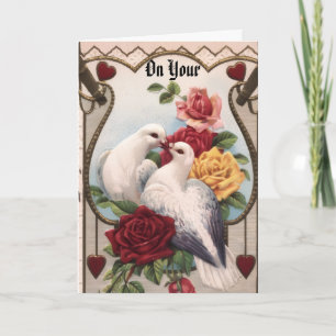 duiven en Rozen Jubileum Kaart