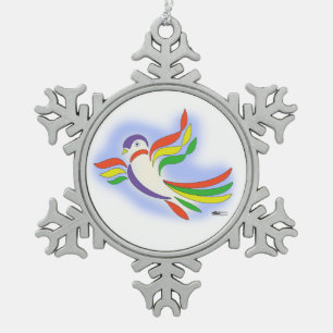 Duiven gestyliseerde vogel tin sneeuwvlok ornament
