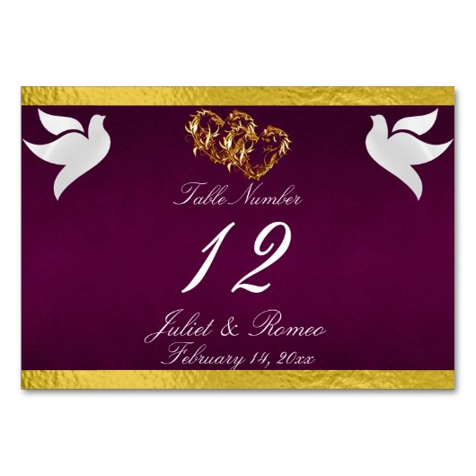 Duiven & Hart - Paarse/Gouden Tafelnummer (Voorkant)