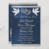 Duiven, harten & lint, QR-code - blauw/zilver Kaart (Voorkant / Achterkant)