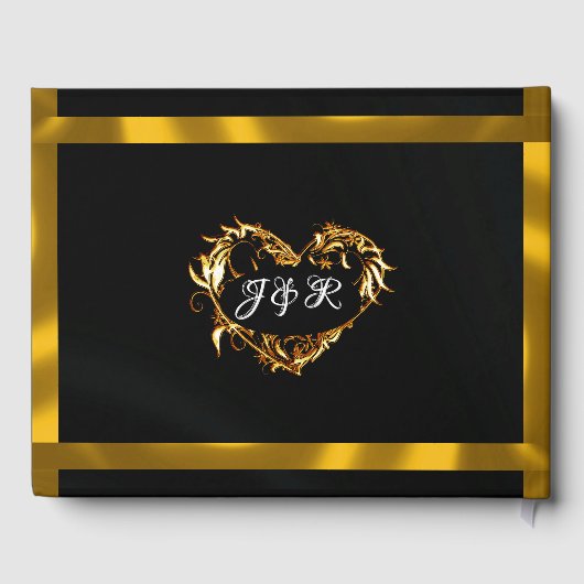 Duiven, harten & lint - Zwart/Goud Gastenboek (Achterkant)