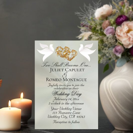 Duiven, Harten, QR Code - Pastel Salie/Goud Kaart