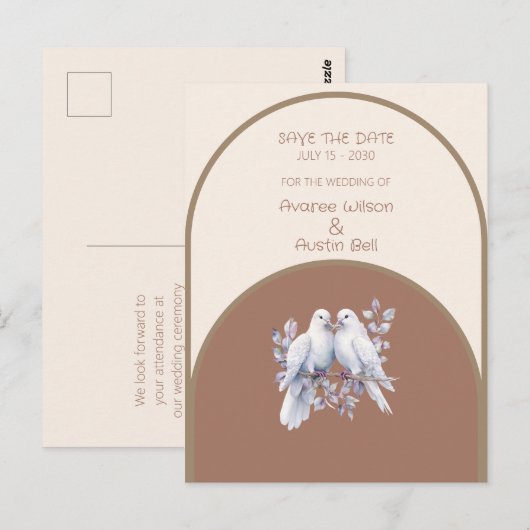 Duiven Ringen Mocha Mousse Licht Beige Taupe Gebog Briefkaart (Voorkant / Achterkant)