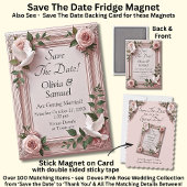 Duiven & Roze Rozen 3D Effect, Save The Date  Magneet