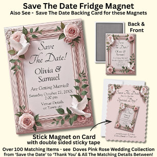 Duiven & Roze Rozen 3D-effect, Save The Date  Magneet