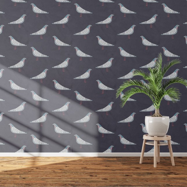 Duivenvogel donker behang (Pigeon bird themed wallpaper)