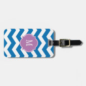 Duizelend blauw en wit Chevron Monogram Bagagelabe Bagagelabel (Voorkant horizontaal)