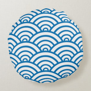 Duizelend blauw en wit Scallop Pattern Round Pillo Rond Kussen