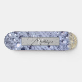Duizelend Glittery Blue Beads Monogram Skateboard (Horizontaal)