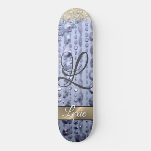 Duizelend Glittery Blue Beads Monogram Skateboard (Voorkant)